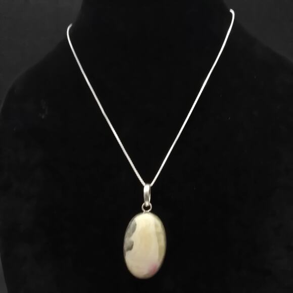 Pink Agate Sterling Silver Pendant Necklace 18 Inch Chain - Picture 3 of 11